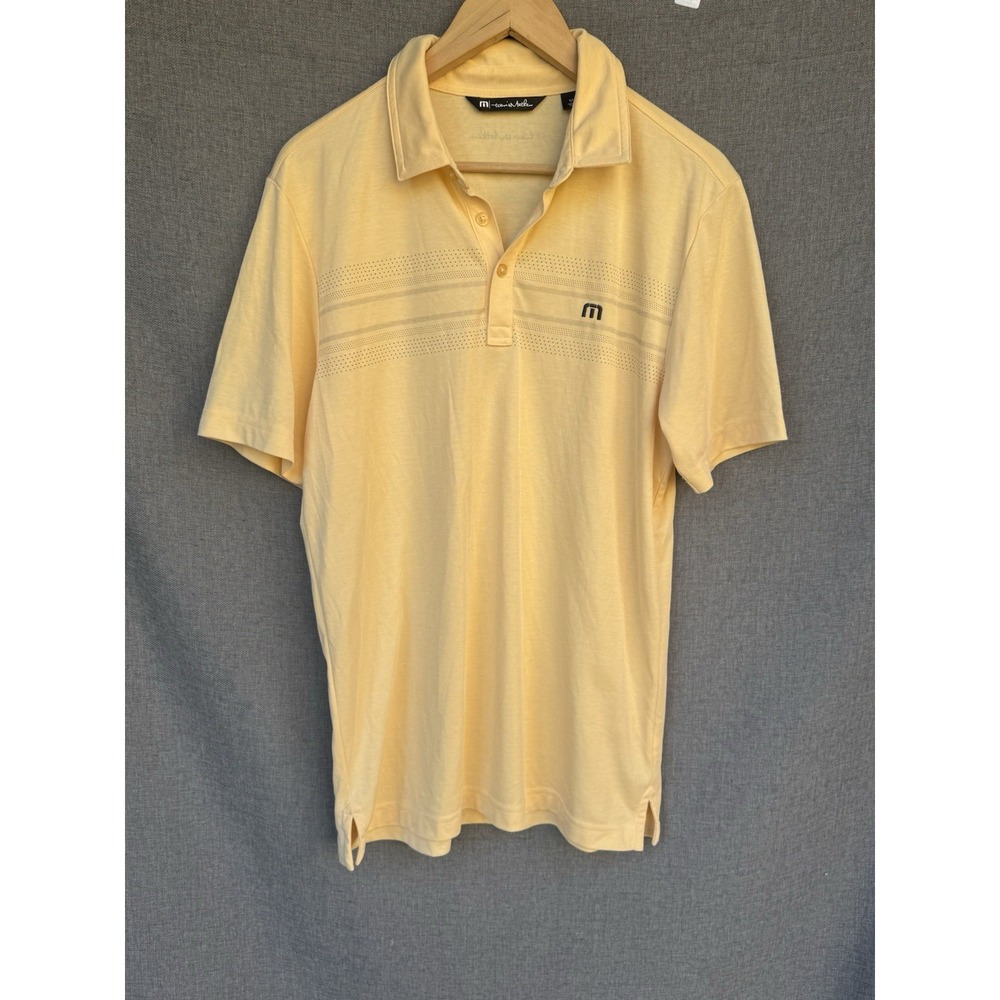 Travis Mathew Medium Golf Polo Yellow Stripes Pima Cotton Shirt‎ Short Sleeve